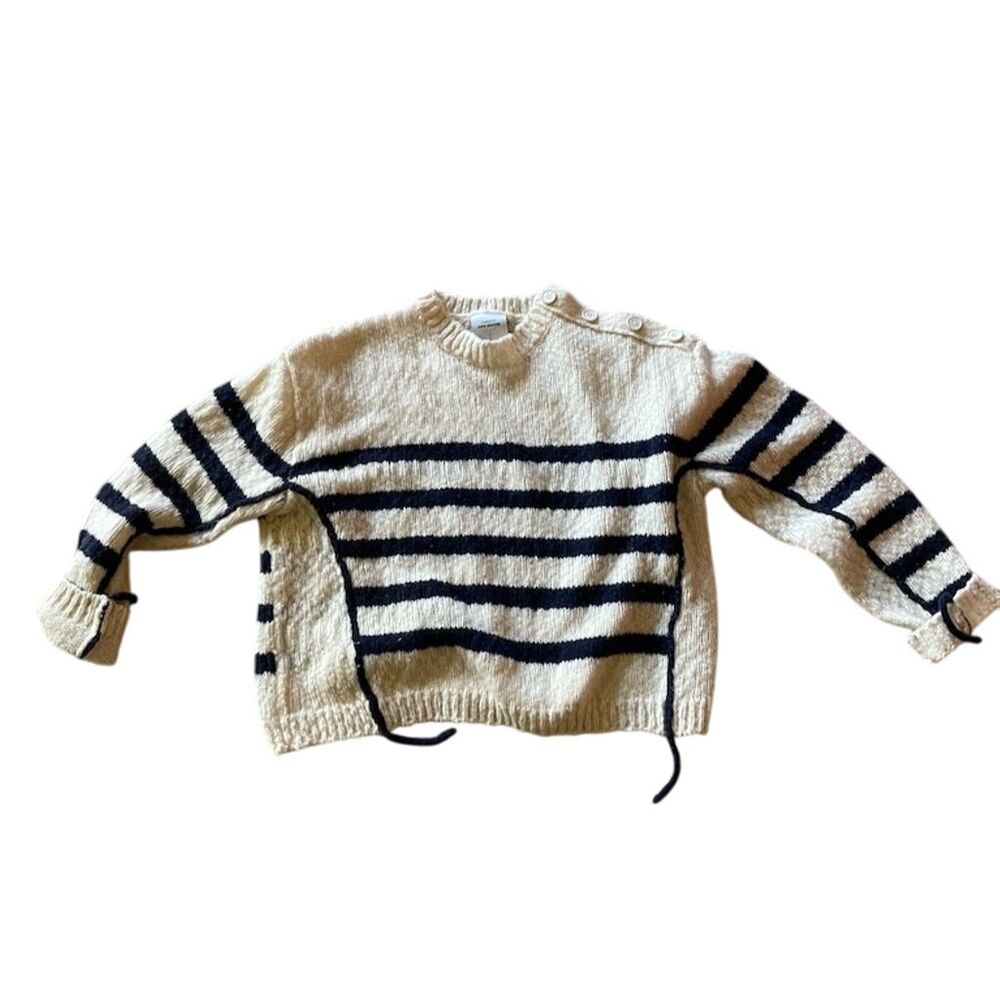 Fabrique Women's Striped Pullover Sweater Standard Multicolor Button Shoulder 3